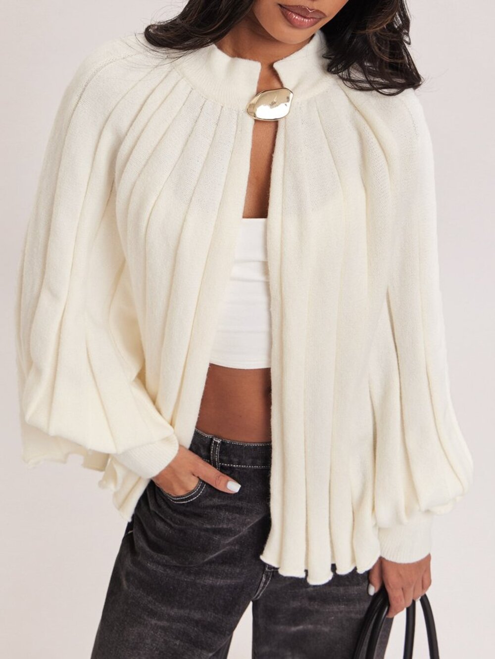 Apricot Casual Women's Gold Button Stand Collar Regular Fit Poncho